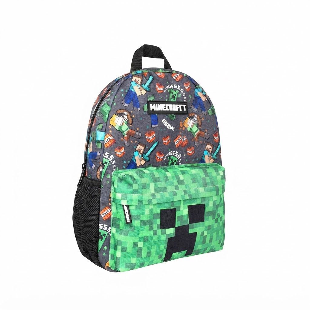 Minecraft School Backpack for Boys & Girls, Official Creeper Large Multi-Compartment Rucksack for Kids