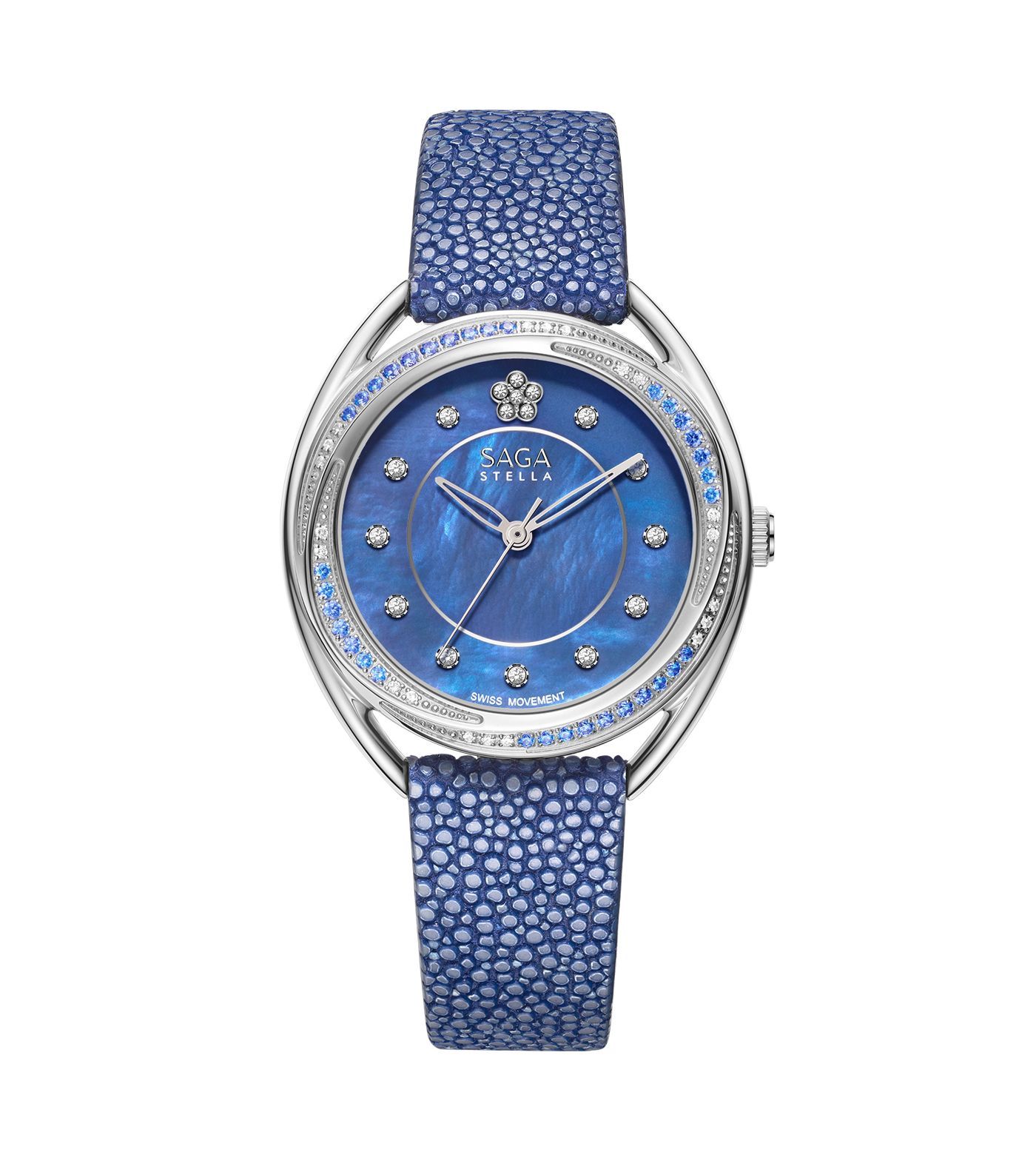 Saga Women Watch, 35mm Stainless Steel Case, Swiss Ronda 763 Quartz Movement, Genuine Stingray Leather Strap, Elegant Luxury Analog Wristwatch