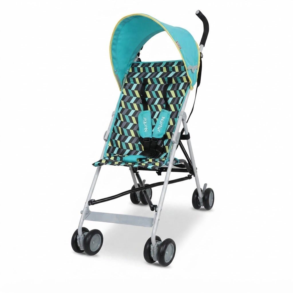 Nurtur Rex Lightweight Stroller Ultra-Compact Baby Buggy, Travel-Friendly Foldable Design, 6 months to 3 years, 5-Point Safety Harness | Green/Teal