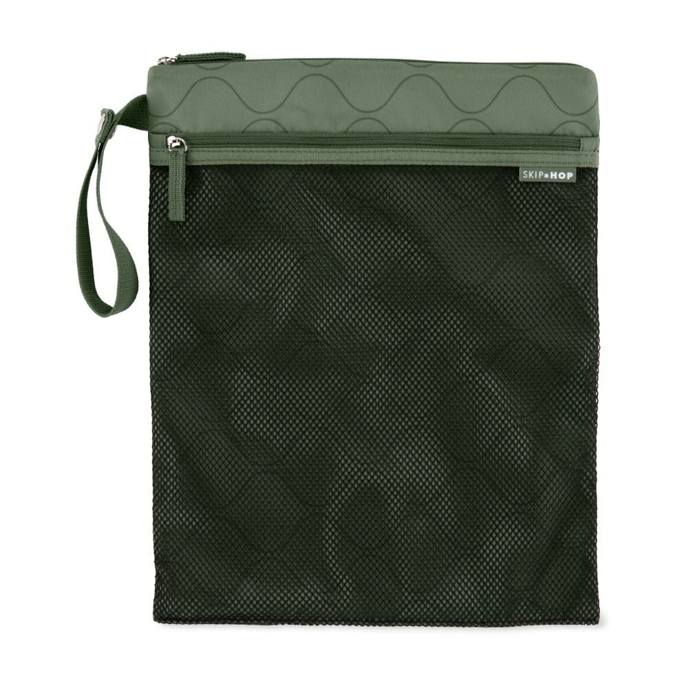 Skip Hop Grab And Go Wet Dry Bag, Smart Dual Zippered Compartments, Spacious Main Storage Capacity, Waterproof And Machine Washable Design - Dark Sage