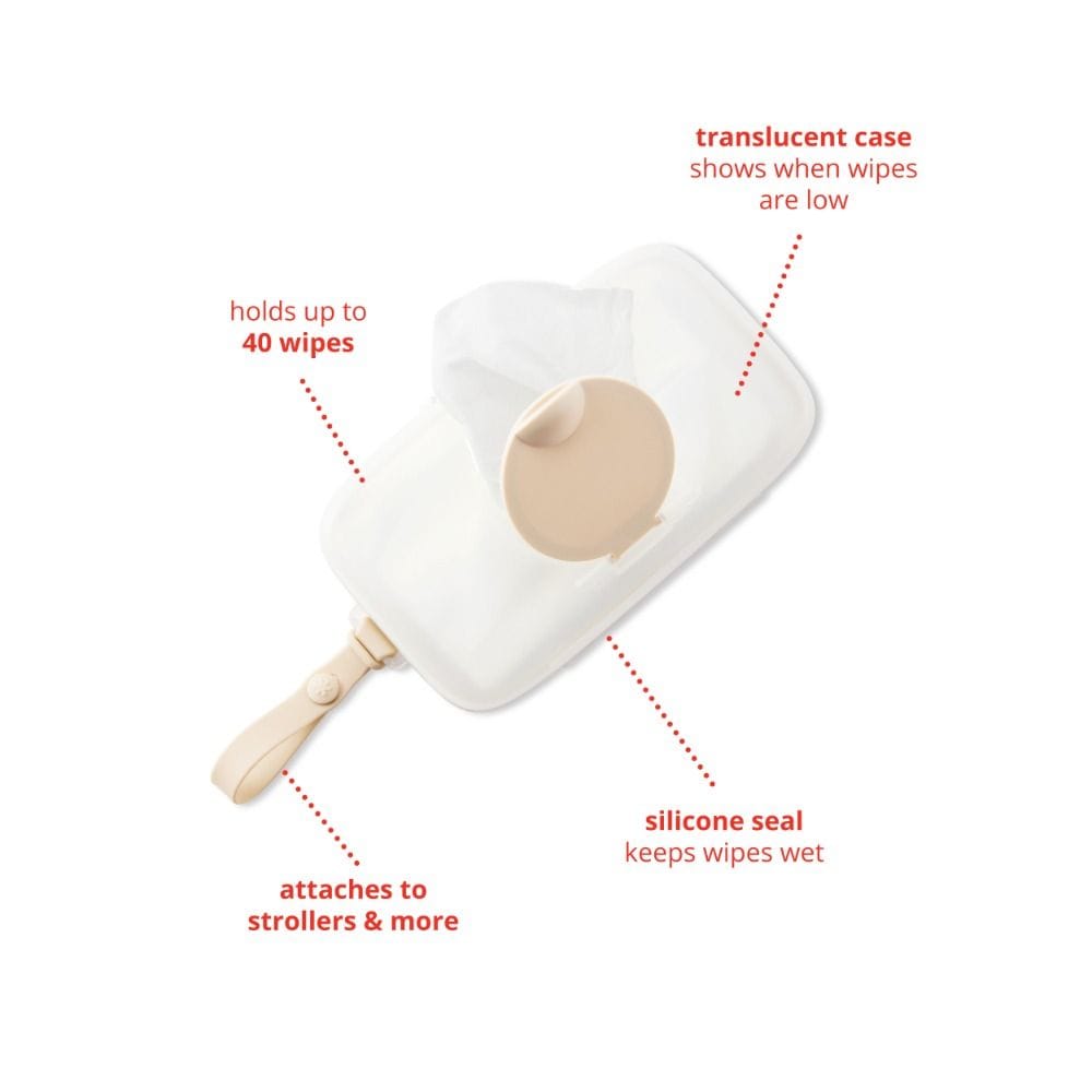 Skip Hop Grab And Go Travel Snug Seal Wipes Dispenser Case, Moisture-Locking Silicone Seal, Transparent Refill Indicator - Oat
