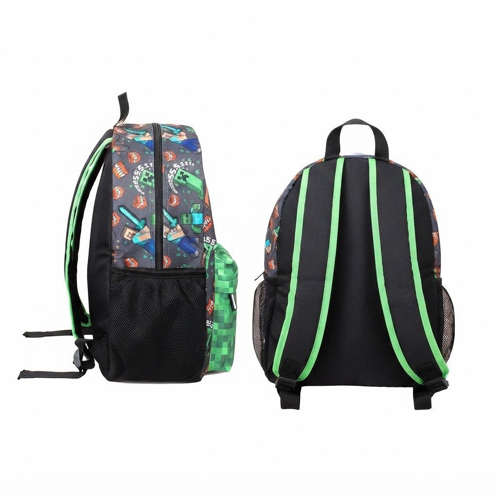Minecraft School Backpack for Boys & Girls, Official Creeper Large Multi-Compartment Rucksack for Kids