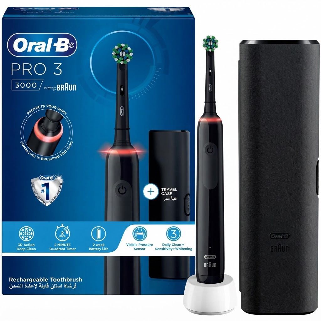 Oral-B Pro Clean 3 3000 Electric Toothbrush, Black - Rechargeable with Pressure Sensor, 3 Modes