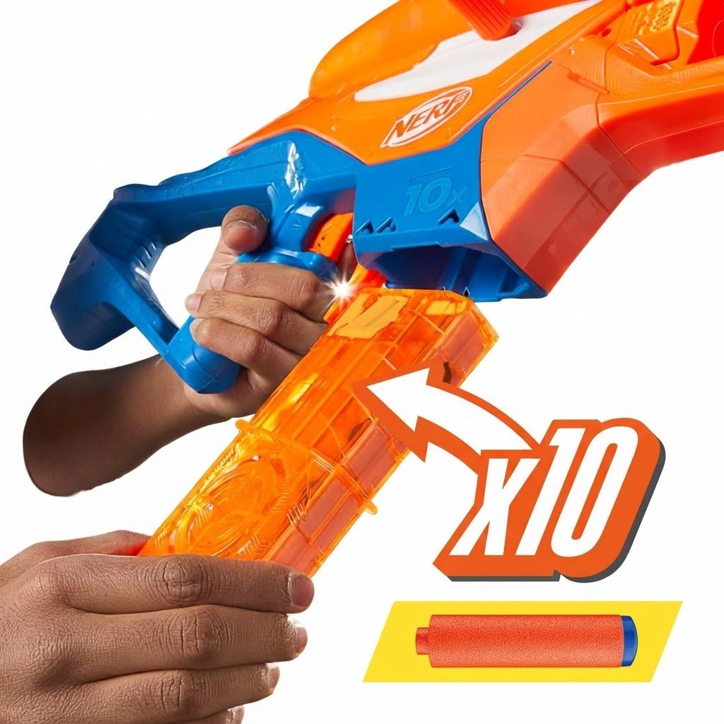 Nerf N Series Pinpoint Dart Blaster, Precision Scope & Barrel, 10-Dart Clip, 18 N1 Darts