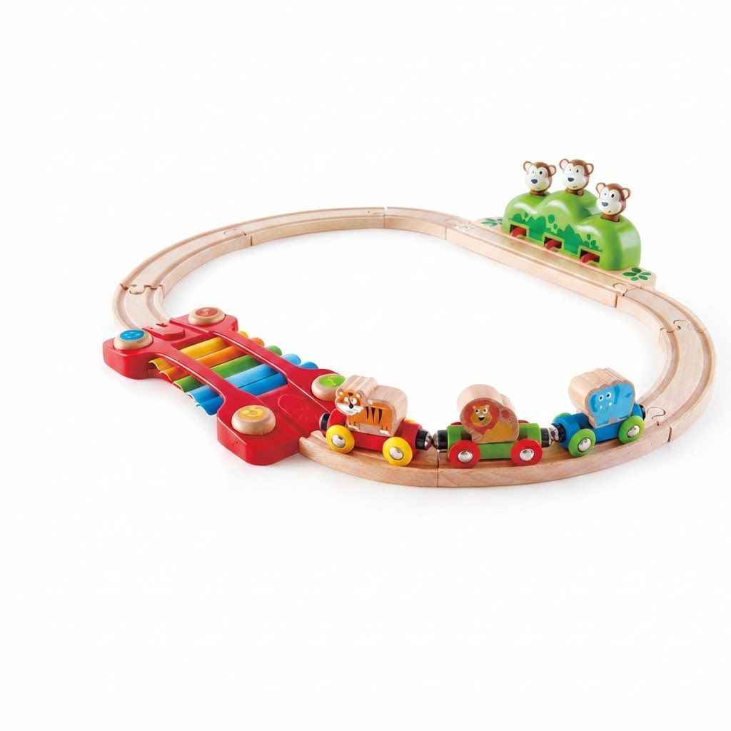 Hape Rainbow Puzzle Railway Jungle Train Set for Toddlers - Educational Musical Toy with Xylophone