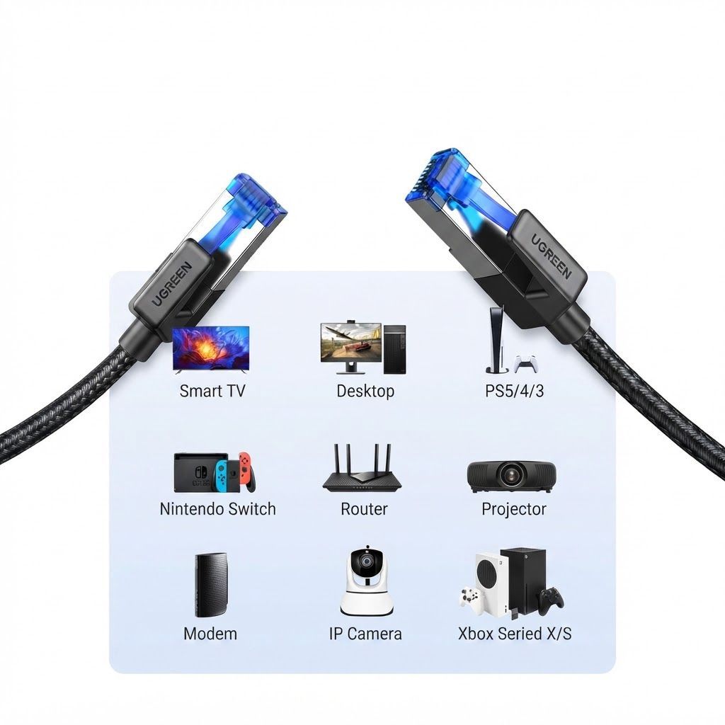 UGREEN Cat 8 Ethernet Cable 1M, High-Speed 40Gbps 2000MHz Braided Cat8 RJ45 Internet Network Patch Cable