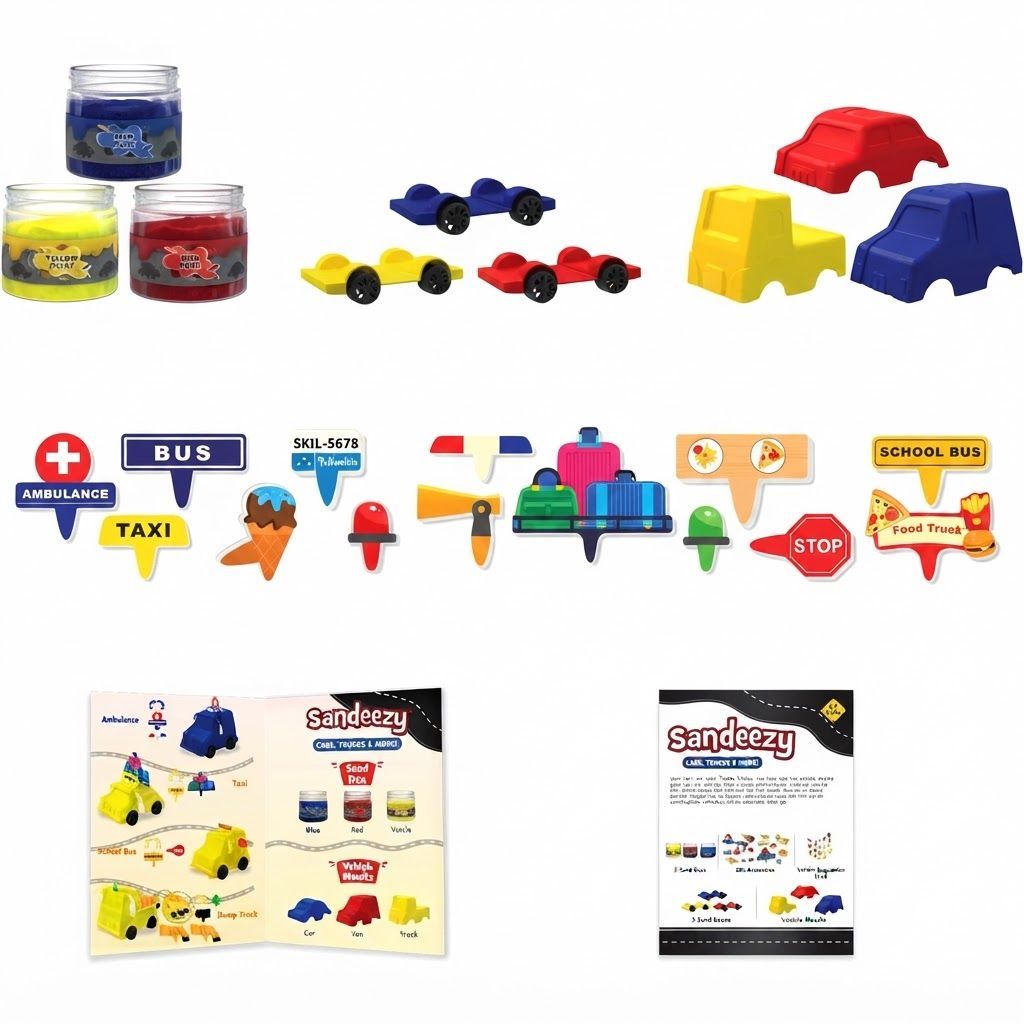 Skillmatics Sandeezy Pretend Play Set – Build Your Own Cars, Trucks & More, Non-Toxic Mess-Free Sens