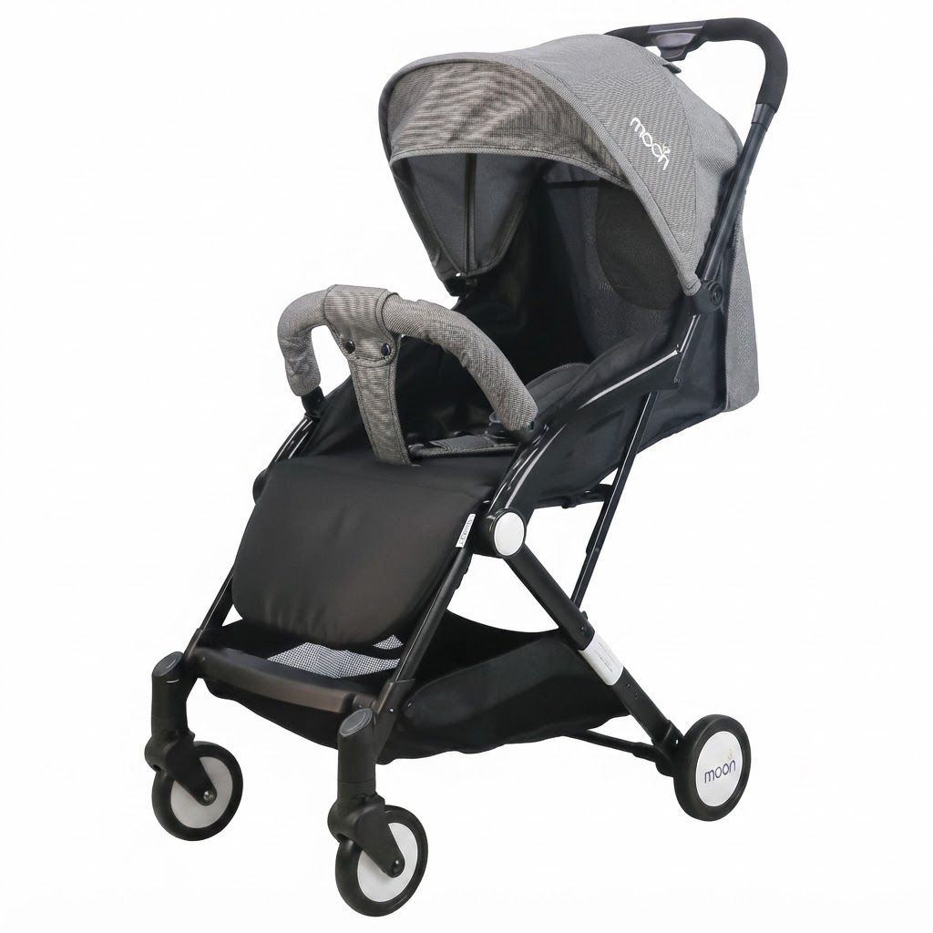 The Moon Brand TravelLite Compact Cabin Stroller - Lightweight Foldable Pushchair for Baby, Up to 18 kg | Black/Grey 