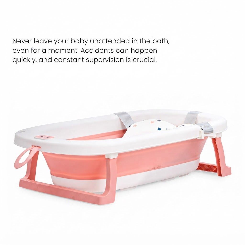 Baybee Foldable Baby Bathtub with Support Cushion, Anti-Skid Base & Drainer, Portable Compact Bath Tub