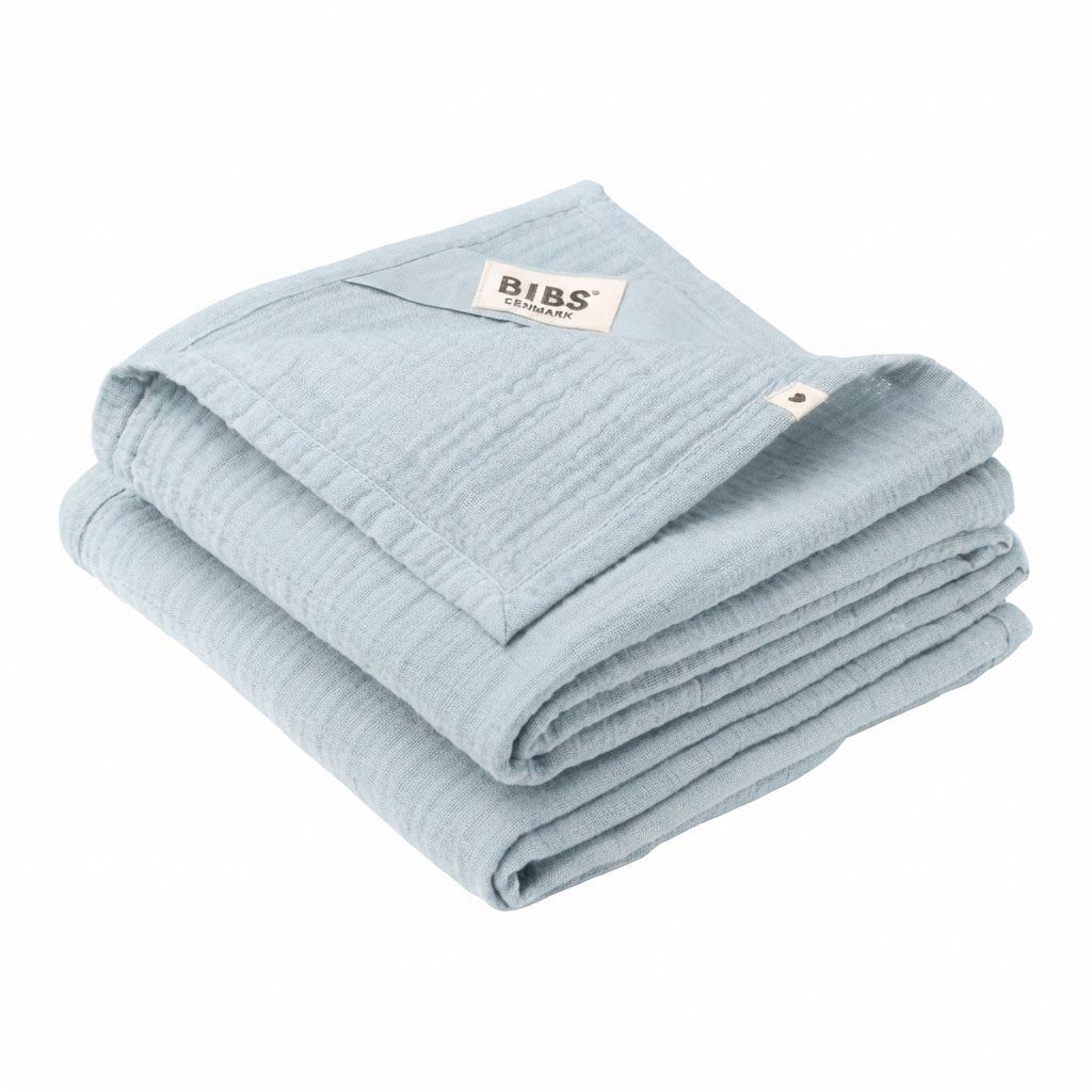 BIBS Muslin Cloth 70x70cm 2 Pack, Soft And Breathable Muslin Fabric, Lightweight And Multi-Purpose Use, 100% Organic Cotton Material - Baby Blue