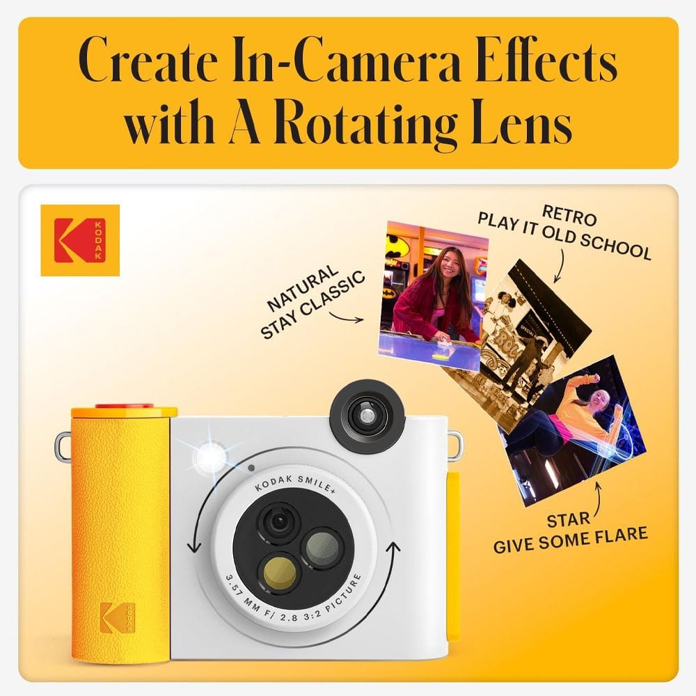 Kodak Smile+ Instant Print Digital Camera, 10MP Camera, 2x3-Inch ZINK Photo Printing, Bluetooth Connectivity & LCD Viewfinder | White - 843812173049