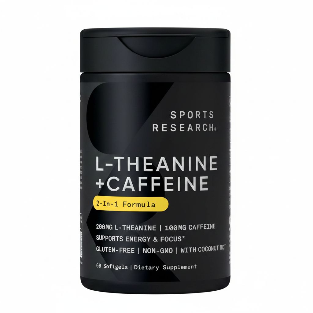 Sports Research L-Theanine & Caffeine: Focused Energy Boost - 60 Softgels