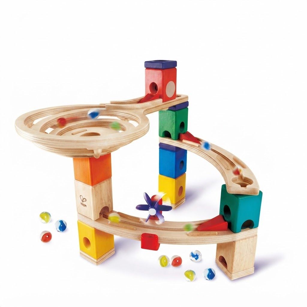 Hape E6021 Quadrilla Race to the Finish Wooden Marble Run - 58 Piece STEM Educational Set