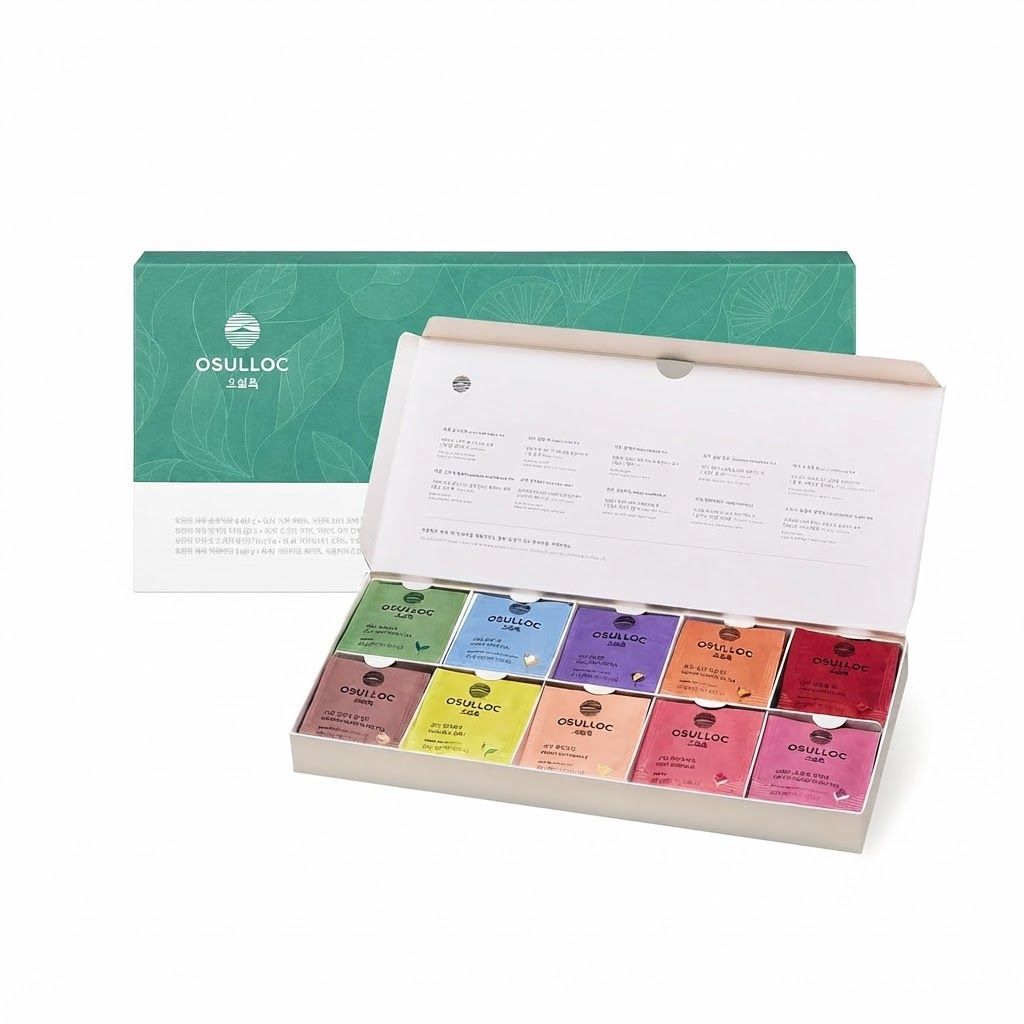 OSULLOC Premium Tea Collection Gift Box, 40 Pyramid Tea Bags, 10 Flavors, Organic Pure & Blended Tea from Jeju, Variety Sampler