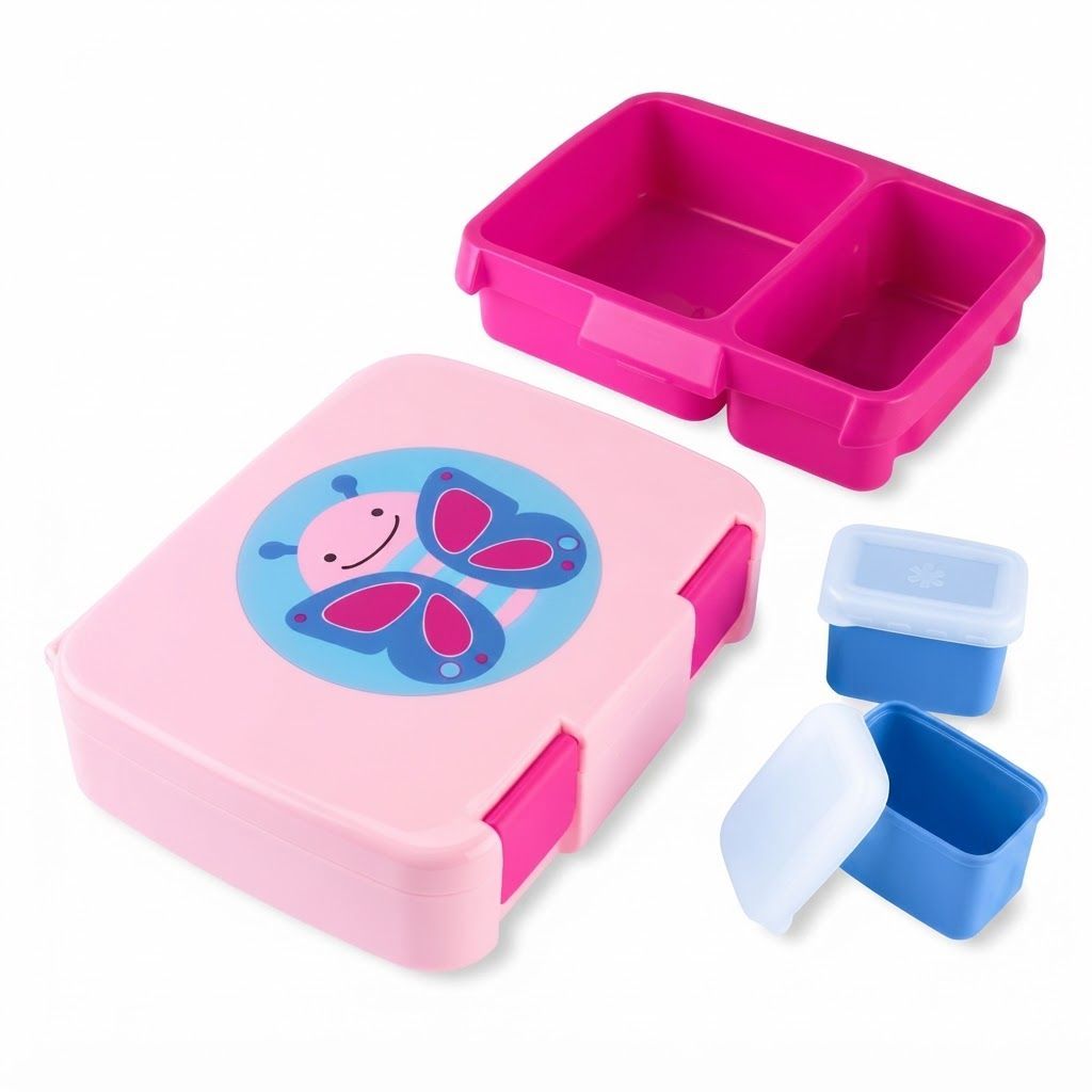 علبة غداء Skip Hop Zoo Bento بتصميم الفراشة +3 سنوات، إغلاق محكم يساعد على منع الانسكاب، مقبض حمل مرن، آمنة للغسل في غسالة الصحون - متعدد الألوان