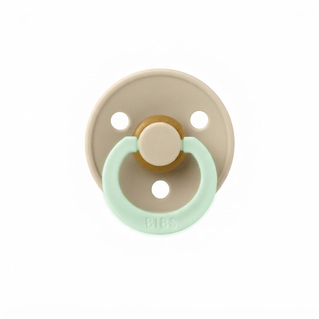 BIBS Latex Round Pacifier 0-6 Months Size 1 2 Pack, Vents For Air Circulation, Round Nipple Shape, Lightweight And Timeless Design - Sage Glow/Cloud Glow