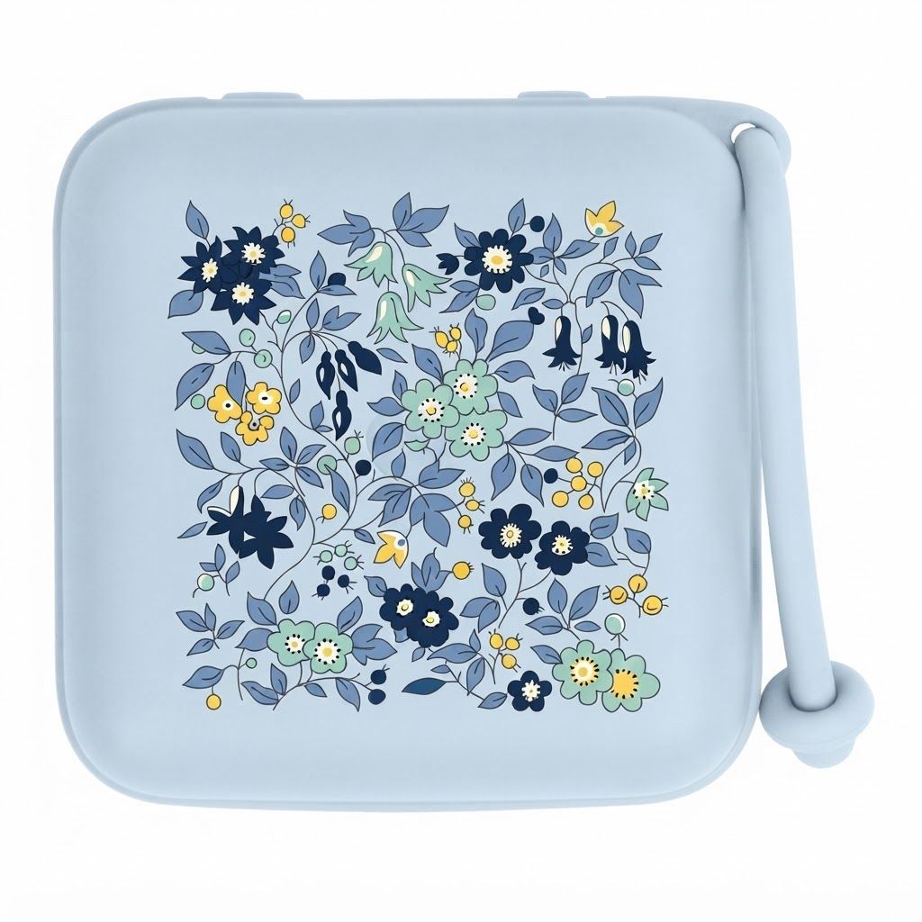 BIBS X Liberty Pacifier Box, Holds Up To Three Pacifiers, Made From Safe 100% Food-Grade Materials, Easy Fastening Strap - Chamomile Lawn Baby Blue