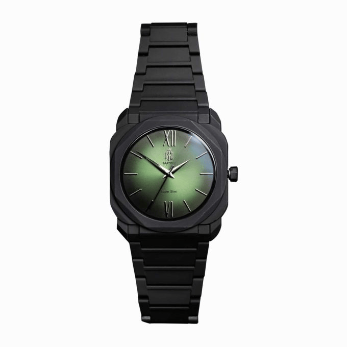 Saatchi Ottagono Verde Watch, 40mm Polycarbonate Case, Miyota 2015 Movement, Silicone Strap with Butterfly Buckle, Mineral Glass, 3 ATM Water Resistant