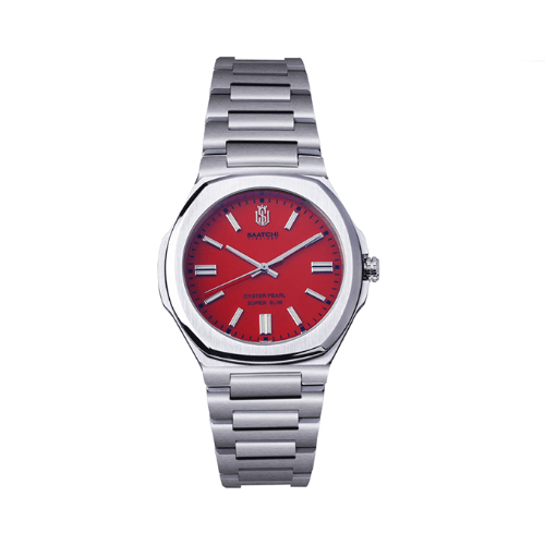Saatchi Oyster Pearl Coral Red Watch, 42mm Stainless Steel Case, Miyota 9T22 Quartz Movement, Anti-Reflective Mineral Glass, 5 ATM Water Resistant