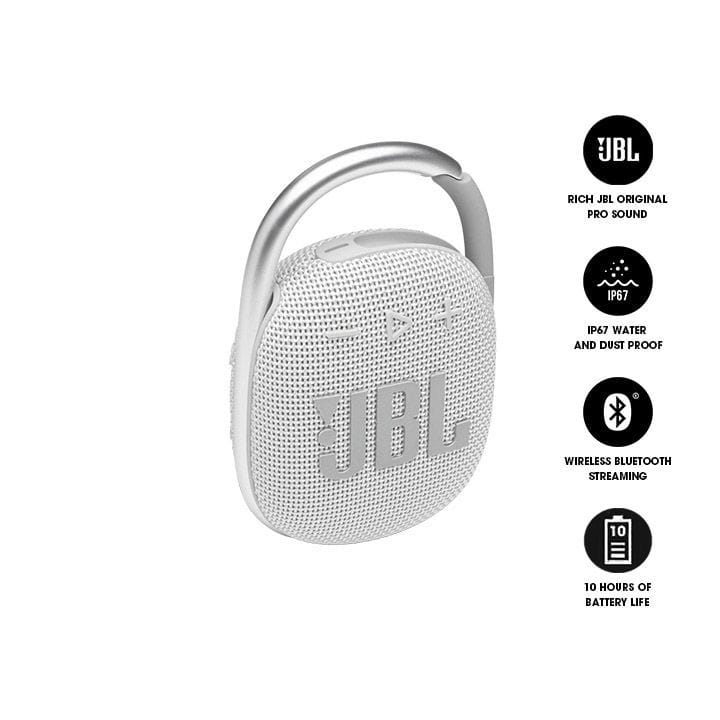 JBL CLIP 4 Ultra-Portable Waterproof Bluetooth Speaker - White