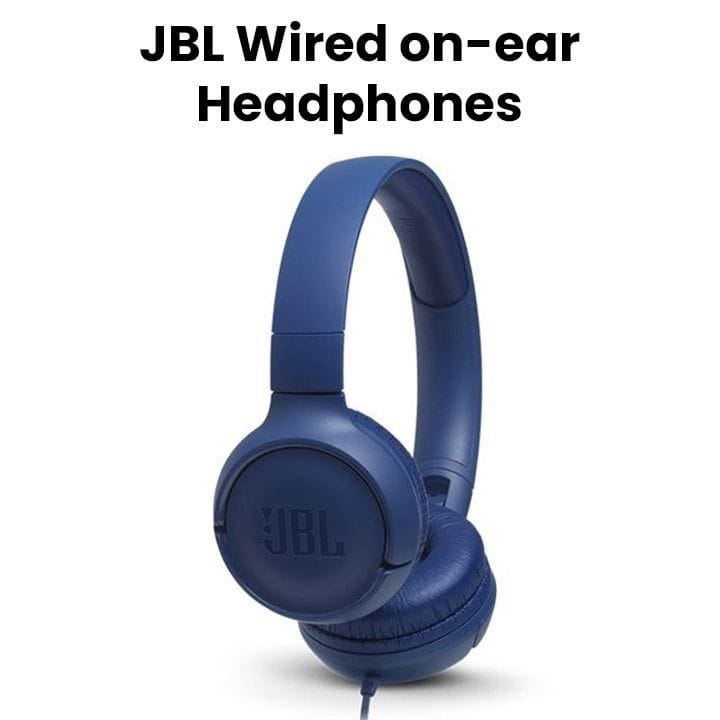 JBL Tune 500 Wired On-Ear Headphone, JBL Pure Bass Sound, Lightweight And Foldable Design, Tangle Free Flat Cable, One Button Remote - Blue - TUNE 500