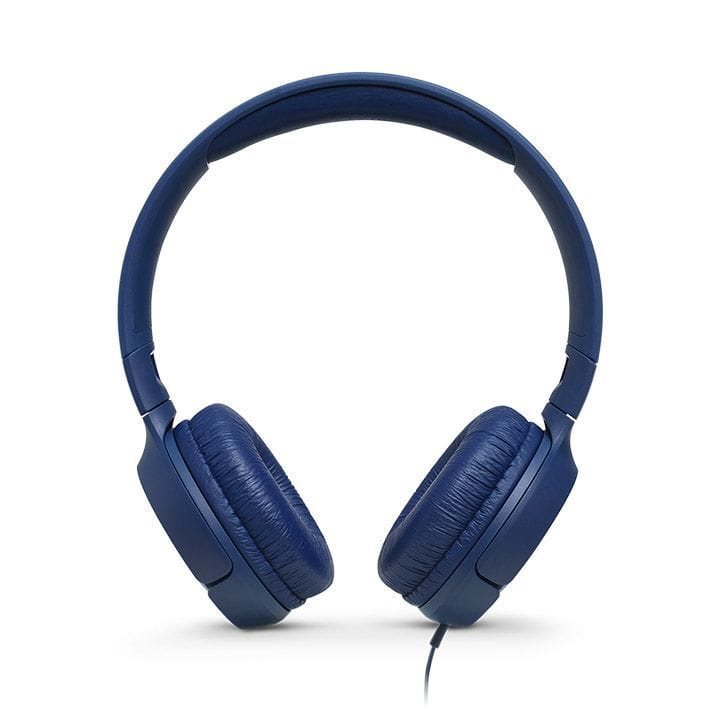 JBL Tune 500 Wired On-Ear Headphone, JBL Pure Bass Sound, Lightweight And Foldable Design, Tangle Free Flat Cable, One Button Remote - Blue - TUNE 500