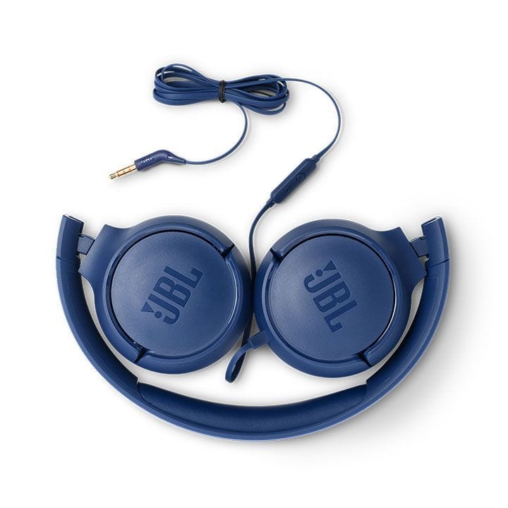 JBL Tune 500 Wired On-Ear Headphone, JBL Pure Bass Sound, Lightweight And Foldable Design, Tangle Free Flat Cable, One Button Remote - Blue - TUNE 500