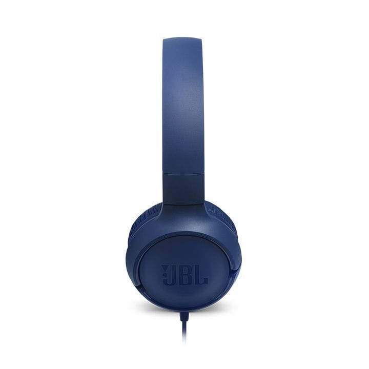 JBL Tune 500 Wired On-Ear Headphone, JBL Pure Bass Sound, Lightweight And Foldable Design, Tangle Free Flat Cable, One Button Remote - Blue - TUNE 500