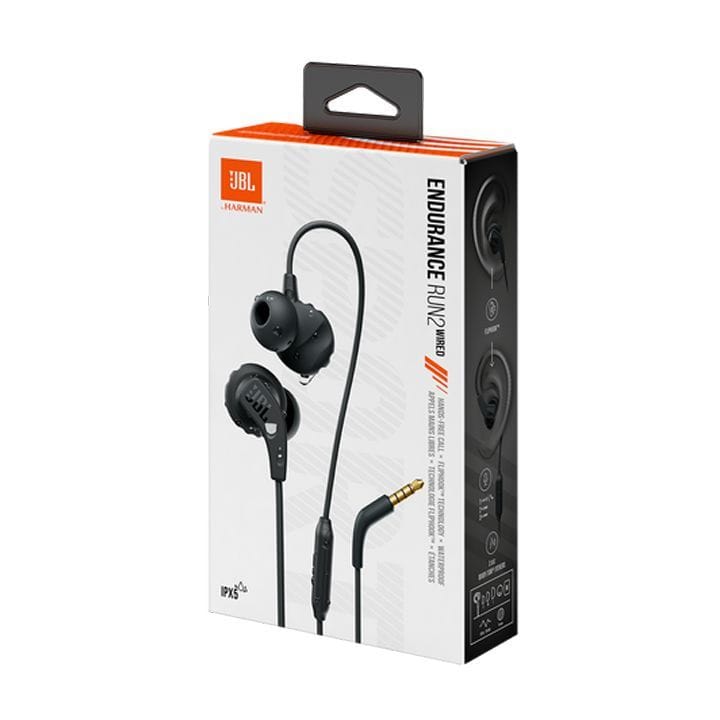 JBL Endurance Run 2, Sports in Ear Wired Earphones with Mic, Pure Bass, Sweatproof, Flexsoft eartips, Magnetic Earbuds - Black - JBLENDURANCERUN2