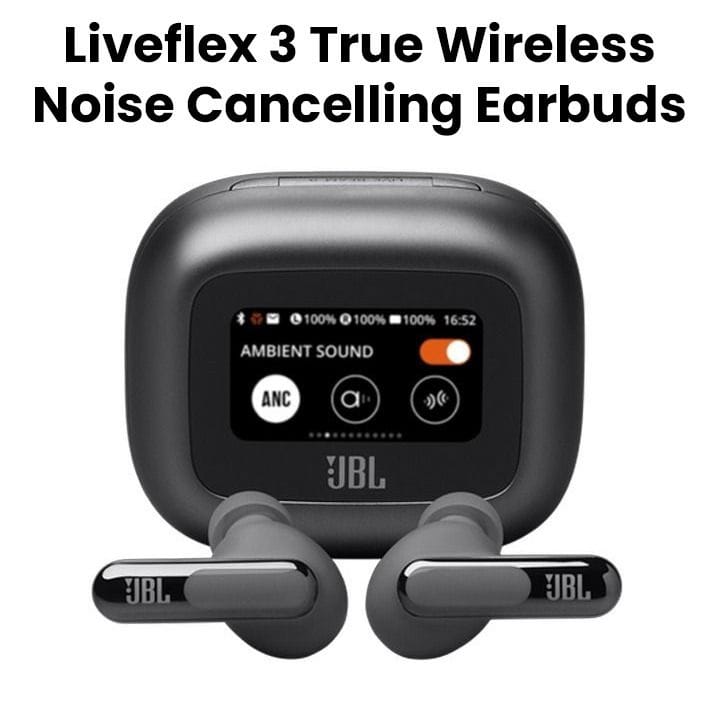 JBL Live Flex 3 True Wireless Noise Cancelling Open-Stick, 50 Hours Playtime, Multi Point Connection, IP55 Waterproof Earbuds - Black - LIVEFLEX3