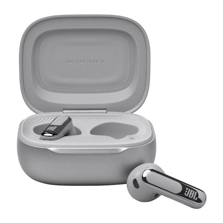 JBL Live Flex 3 True Wireless Noise Cancelling Open Stick Earbuds, 50 Hours Battery Life, Enjoy Powerful Sound - Silver - LIVEFLEX3