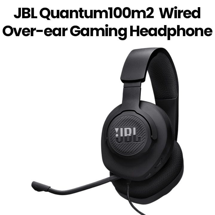JBL Quantum 100 Wired Over-Ear Gaming Headphones with Detachable Mic, Supports Windows Sonic Spatial Audio - Black - QUANTUM100M2