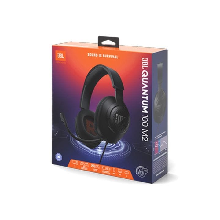 JBL Quantum 100 Wired Over-Ear Gaming Headphones with Detachable Mic, Supports Windows Sonic Spatial Audio - Black - QUANTUM100M2