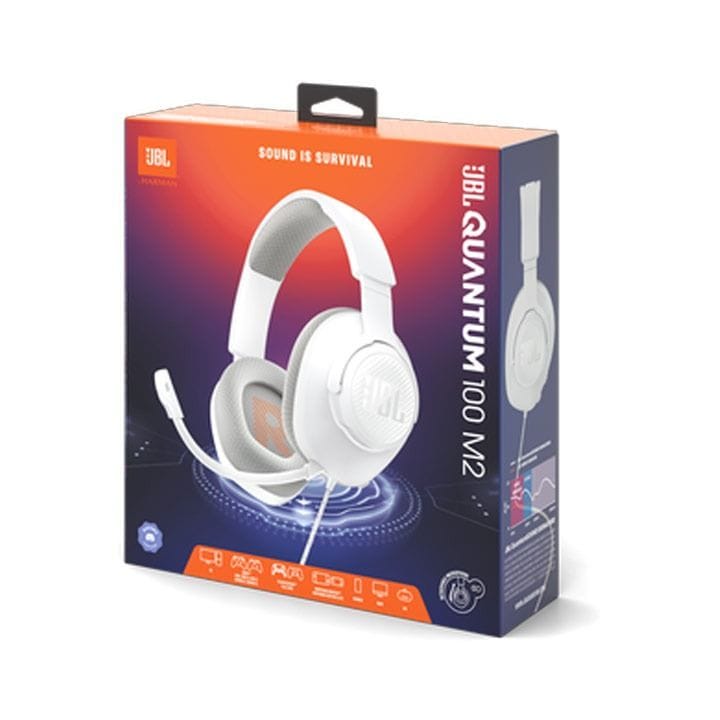 JBL Quantum 100 Wired Over-Ear Gaming Headphones with Detachable Mic - White | QUANTUM100M2
