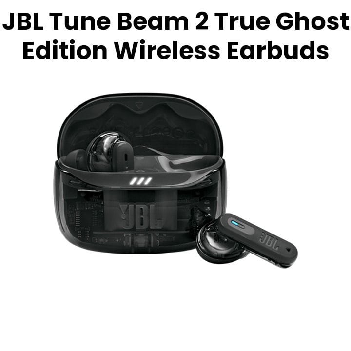 JBL Tune Beam 2 True Wireless Noise Cancelling Earbuds Ghost Edition, Up To 48 Hours Total Playback, IP54 Dust And Water Resistant - Black - TUNEBEAM2