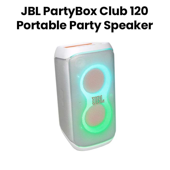 JBL PartyBox Club 120 Wireless Bluetooth 160W Party Speaker, AI Sound Boost, Futuristic Light Show, Upto 12Hrs Playtime, Splashproof - White - PARTYBOXCLUB120