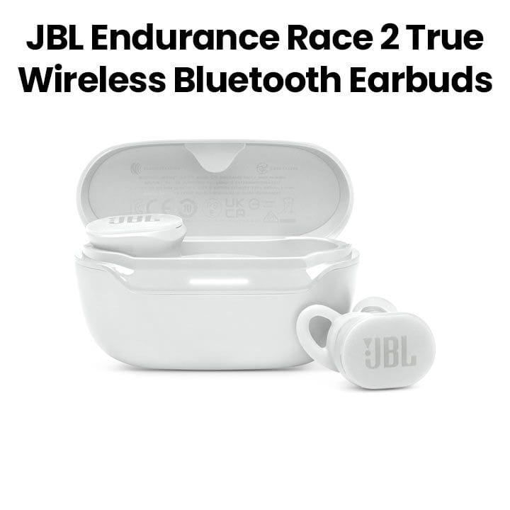 JBL Endurance Race 2 True Wireless Waterproof Sports Earbuds, 48H Of Playback, Plus Speed Charging & Active Noise Cancelling - White - JBLENDURRACE2BLWHT