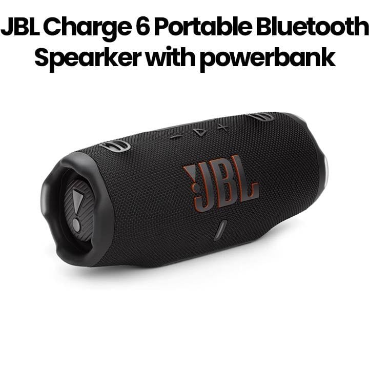 مكبر صوت بلوتوث محمول مقاوم للماء والصدمات مع باوربانك من جيه بي إل تشارج ٦ - أسود | JBLCHARGE6BLK