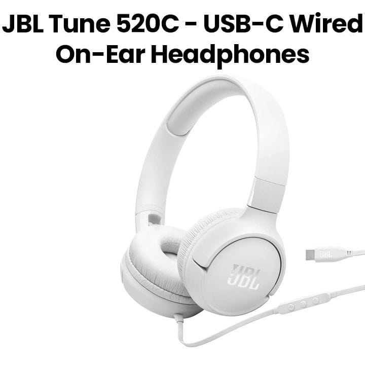 JBL Tune 520C Wired On-Ear Headphones With USB-C, Hi-Res Audio, JBL Pure Bass Sound, EQ Presets - White - JBLT520CWHT