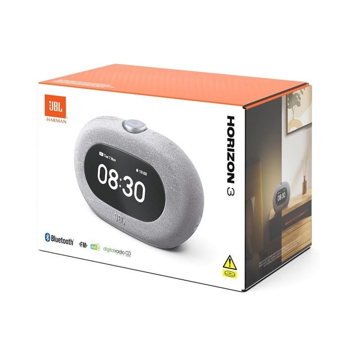 JBL Horizon3 Bluetooth Clock Radio Speaker, Powerful JBL Pro Sound, Ambient Light, Customizable Sleep Mode With DAB/DAB+/FM - Grey - HORIZON3
