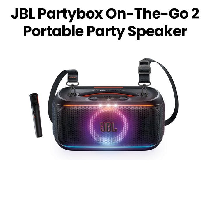 JBL PartyBox On The Go 2 Portable Party Speaker, Up To 15 Hours Playtime, IPX4 Splashproof 100W - Black - ‎JBLPARTYBOXOTG2