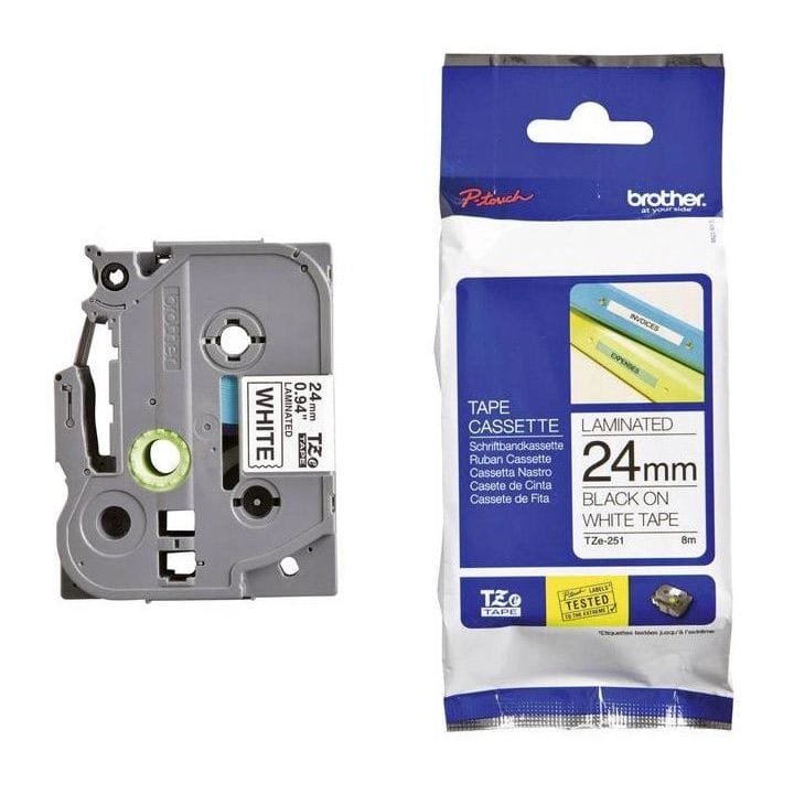 Brother Label Tape 24mm, Strong Adhesion, Professional Output, Versatile Applications, Durable Lamination - Black On White - TZe-251
