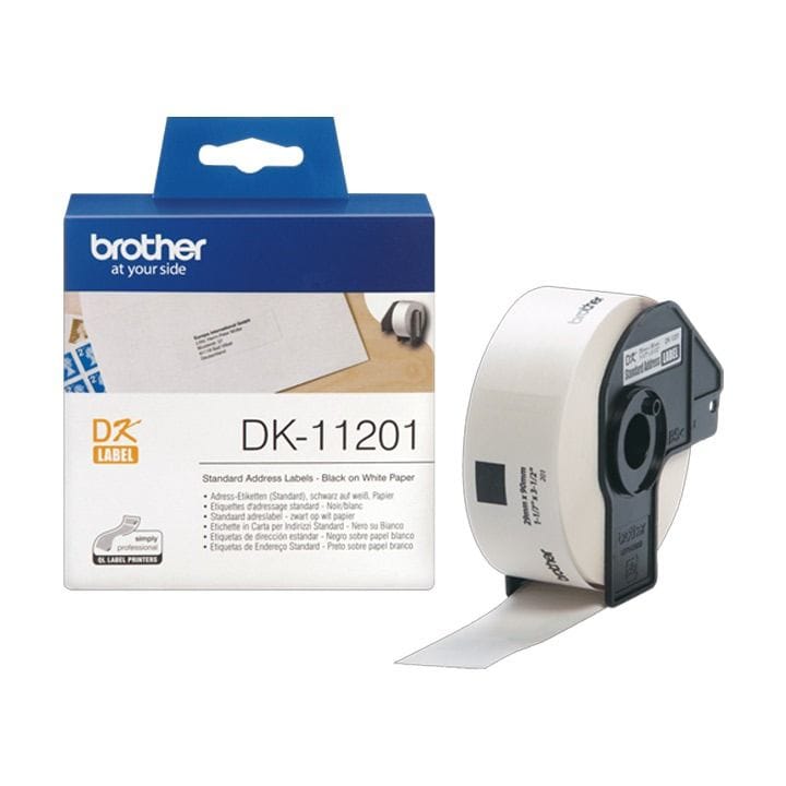 Brother Standard Address Label Roll, Time-Saving Design, Clean Professional Finish, Reliable Performance - Black On White - DK-11201