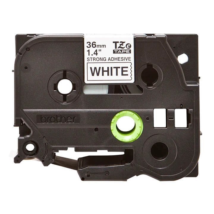 Brother Strong Adhesive Black On White Label Tape 36mm, For Extra Grip On Rough Surfaces, Waterproof, Fade-resistant - White - TZe-S261