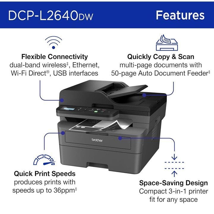 Brother Mono Laser 3-in-1 Printer Wireless | DCP-L2640DW