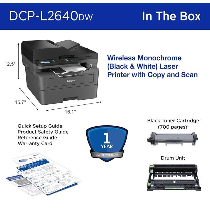 Brother Mono Laser 3-in-1 Printer Wireless | DCP-L2640DW