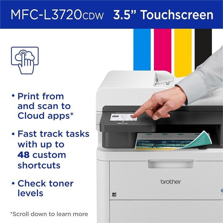 Brother Color LED Laser Multifunction Printer, LED Printing Technology, Automatic Duplex Printing, ADF Support - White - MFC-L3720CDW