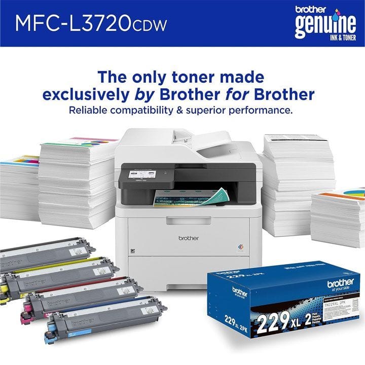 Brother Color LED Laser Multifunction Printer, LED Printing Technology, Automatic Duplex Printing, ADF Support - White - MFC-L3720CDW
