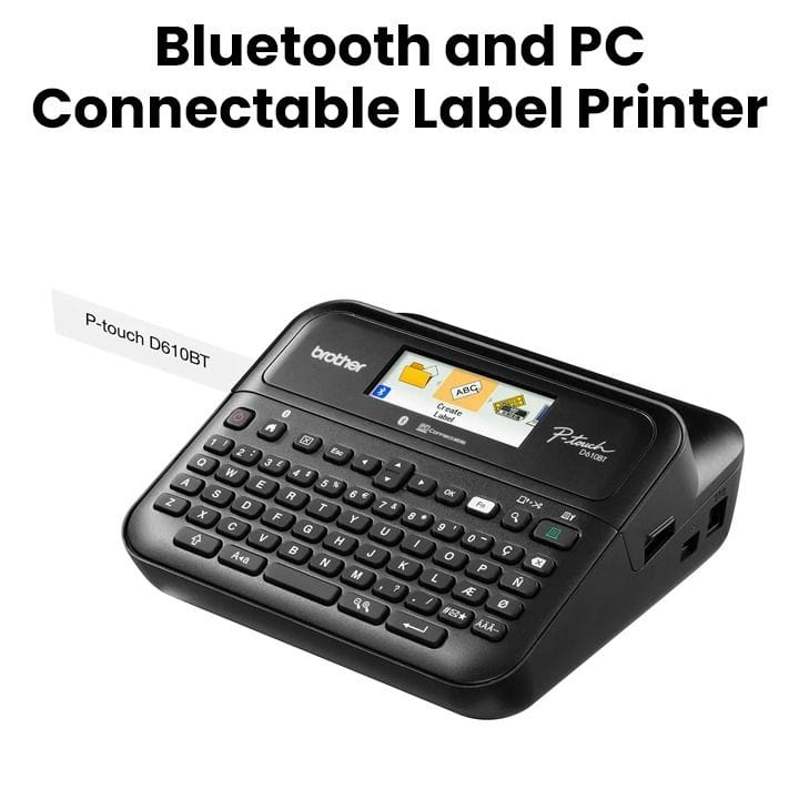 Brother Desktop PC And Bluetooth Wireless Connectable Label Printer, Auto Cut Function, Full-Colour LCD Screen With Backlight - Black - PT-D610BT