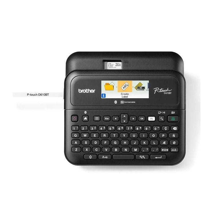 Brother Desktop PC And Bluetooth Wireless Connectable Label Printer, Auto Cut Function, Full-Colour LCD Screen With Backlight - Black - PT-D610BT